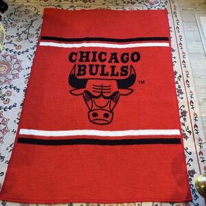 Chicago Bulls Biederlack‎ Blanket Throw Red Black 72"x51" NBA Basketball VTG USA